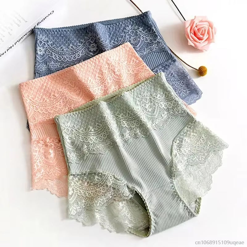 Women Cotton Underwear Panties High Waist Antibacterial Underwear Sexy Lace Seamless Women Briefs plus Size Ropa Para Mujer