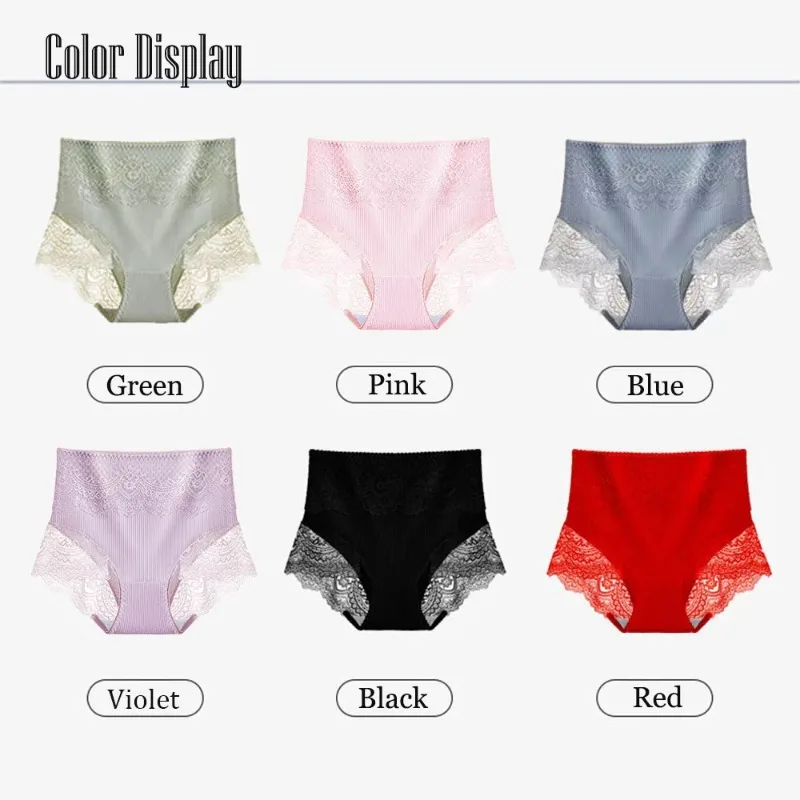 Women Cotton Underwear Panties High Waist Antibacterial Underwear Sexy Lace Seamless Women Briefs plus Size Ropa Para Mujer